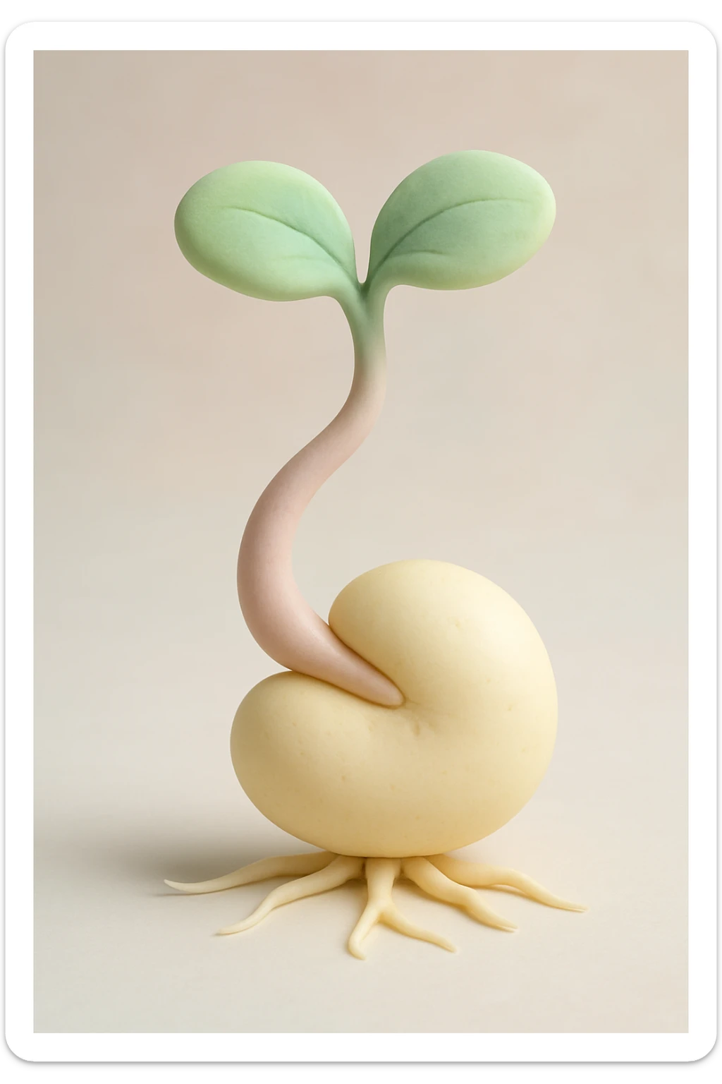 single bean sprout with roots, fondant cake art style, soft pastel colors, no text sticker