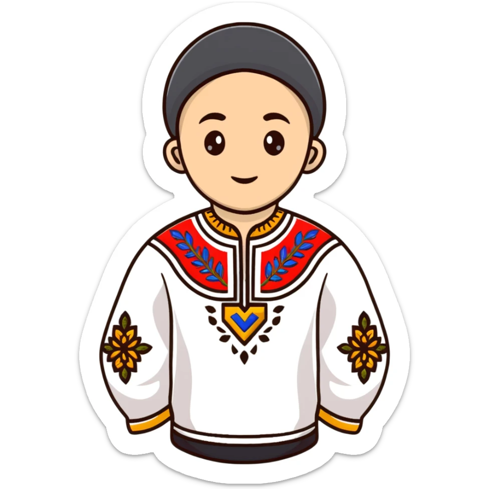 A young Ukrainian psychologist wearing a traditional embroidered vyshyvanka shirt sticker
