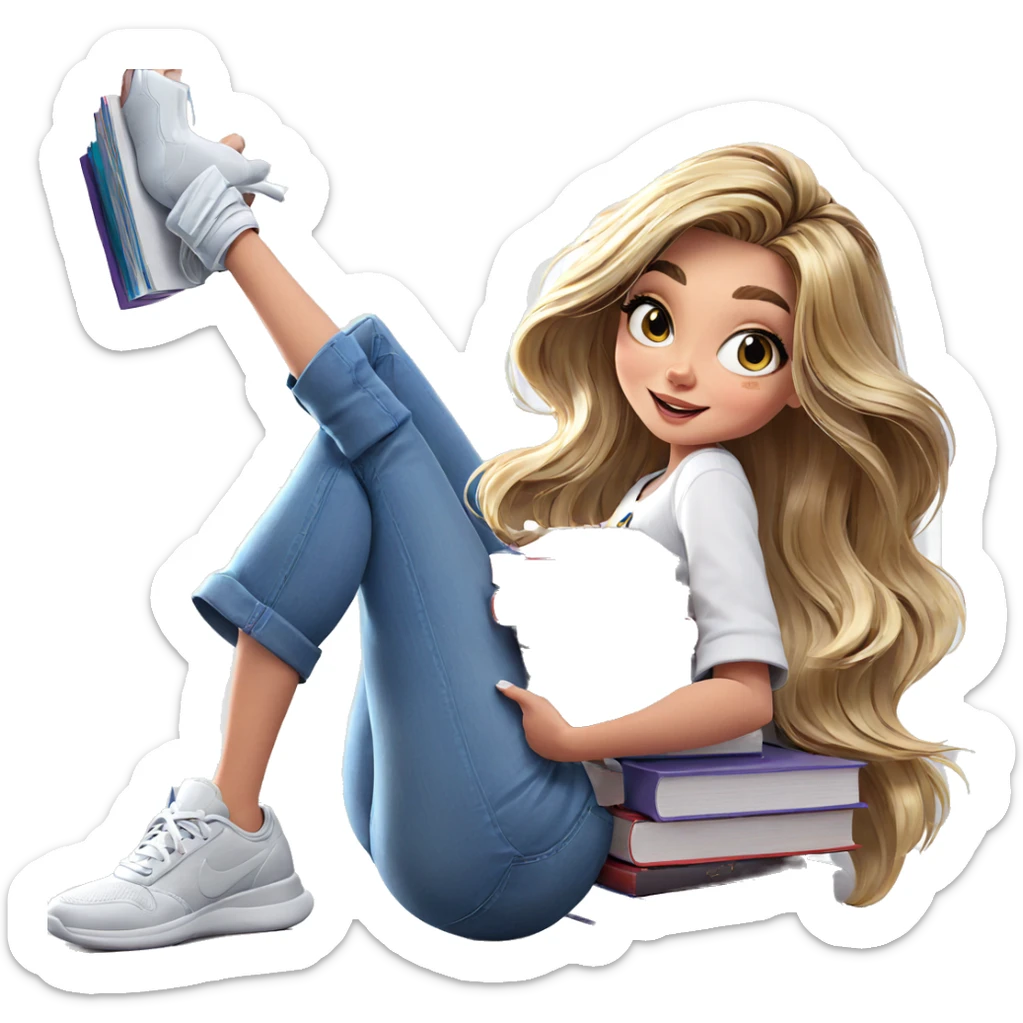 smiling girl with book indoors sticker