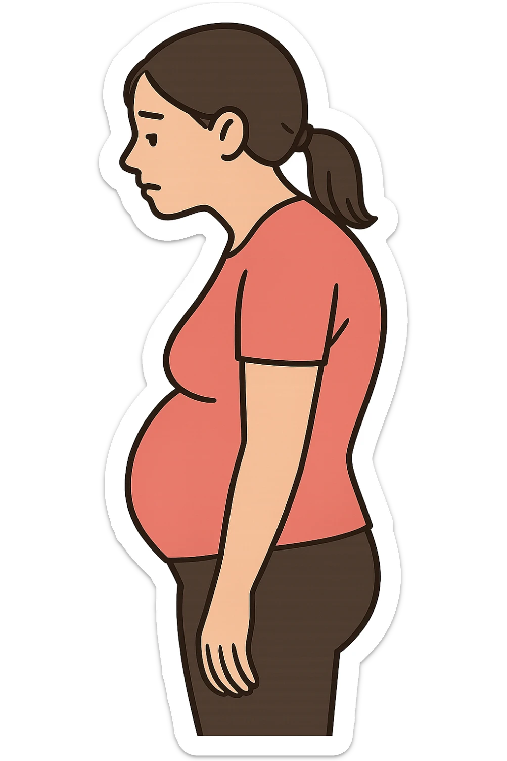 DONNA DI PROFILO CON LA POSTURA SBAGLIATA, LA PANCIA IN FUORI E LE SPALLE CHIUSE sticker