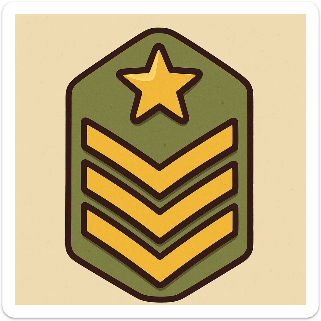 army rank icon, flat design, green and gold, clean lines, military insignia sticker