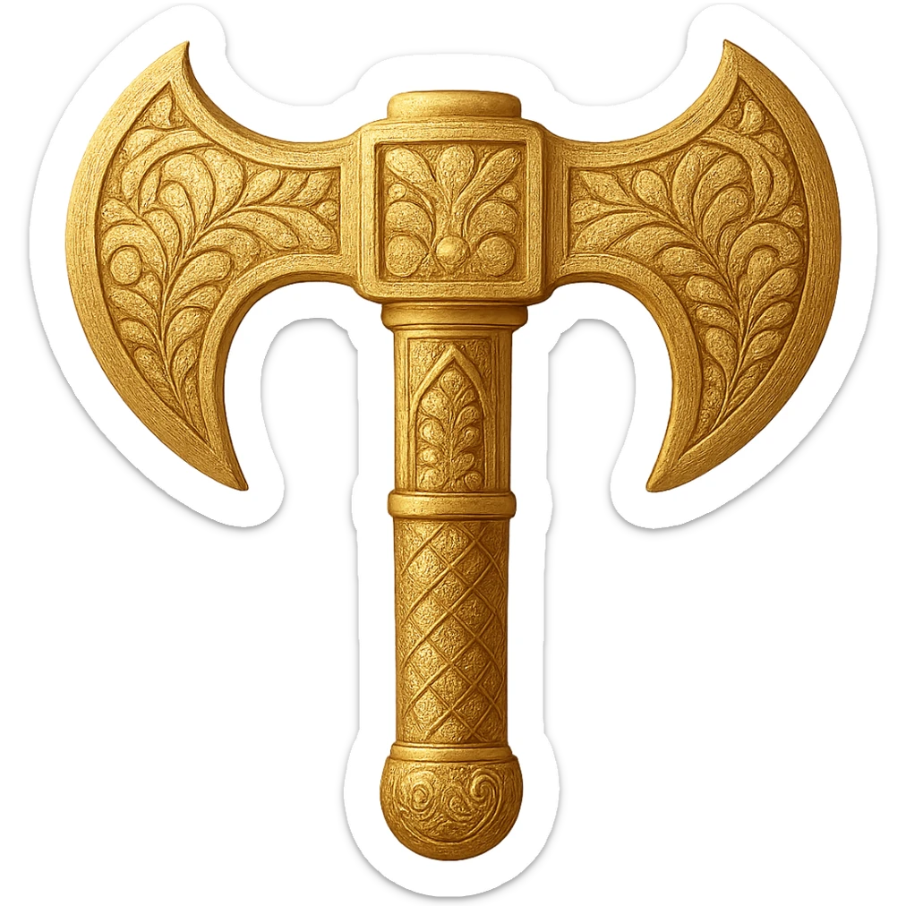 Recolor this weapon to a plated gold color with ornate engravings inlaid with diamonds. The gold should be rich and metallic, and the engravings should sparkle with diamond accents. Transparent background. sticker