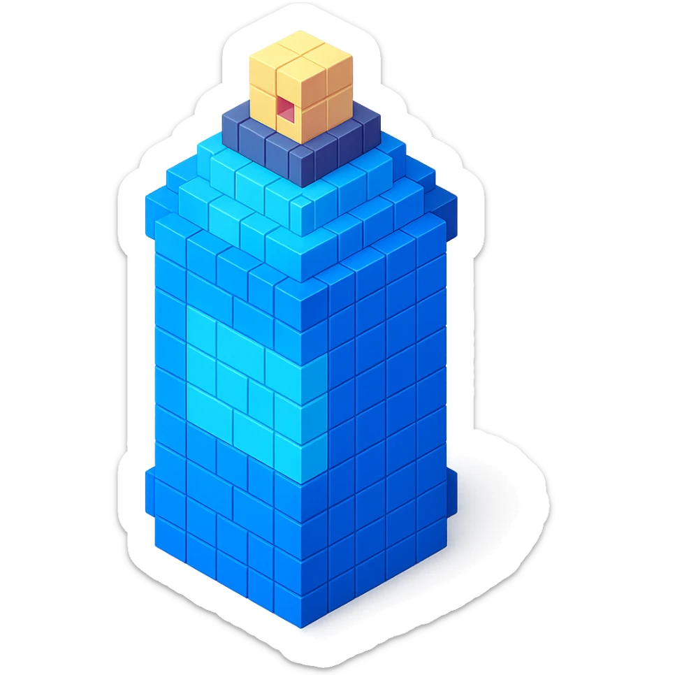 voxel style isometric spray paint can, blue color sticker