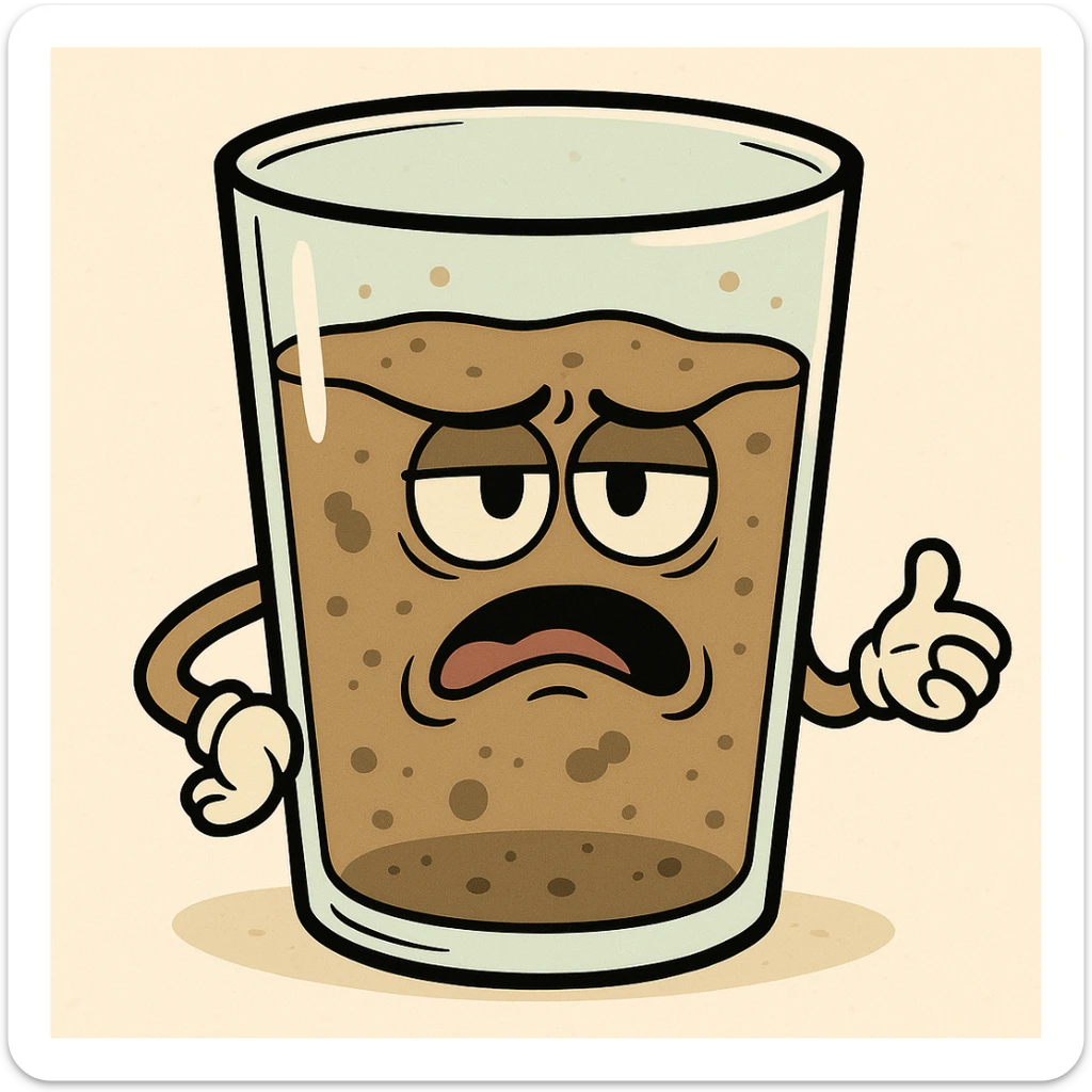 a glass with dirty water, cartoon style sticker