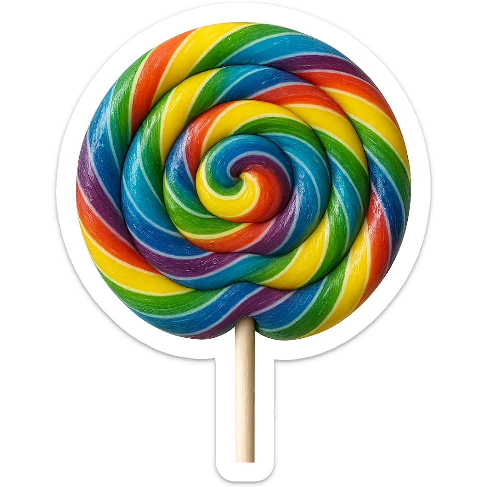 Change the lollipop to a realistic rainbow swirl lollipop with a transparent background, photorealistic style. sticker