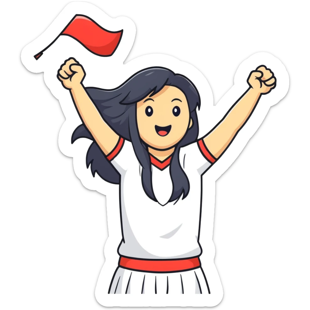 Asian woman with long black straight hair cheering for Doosan Bears baseball team sticker