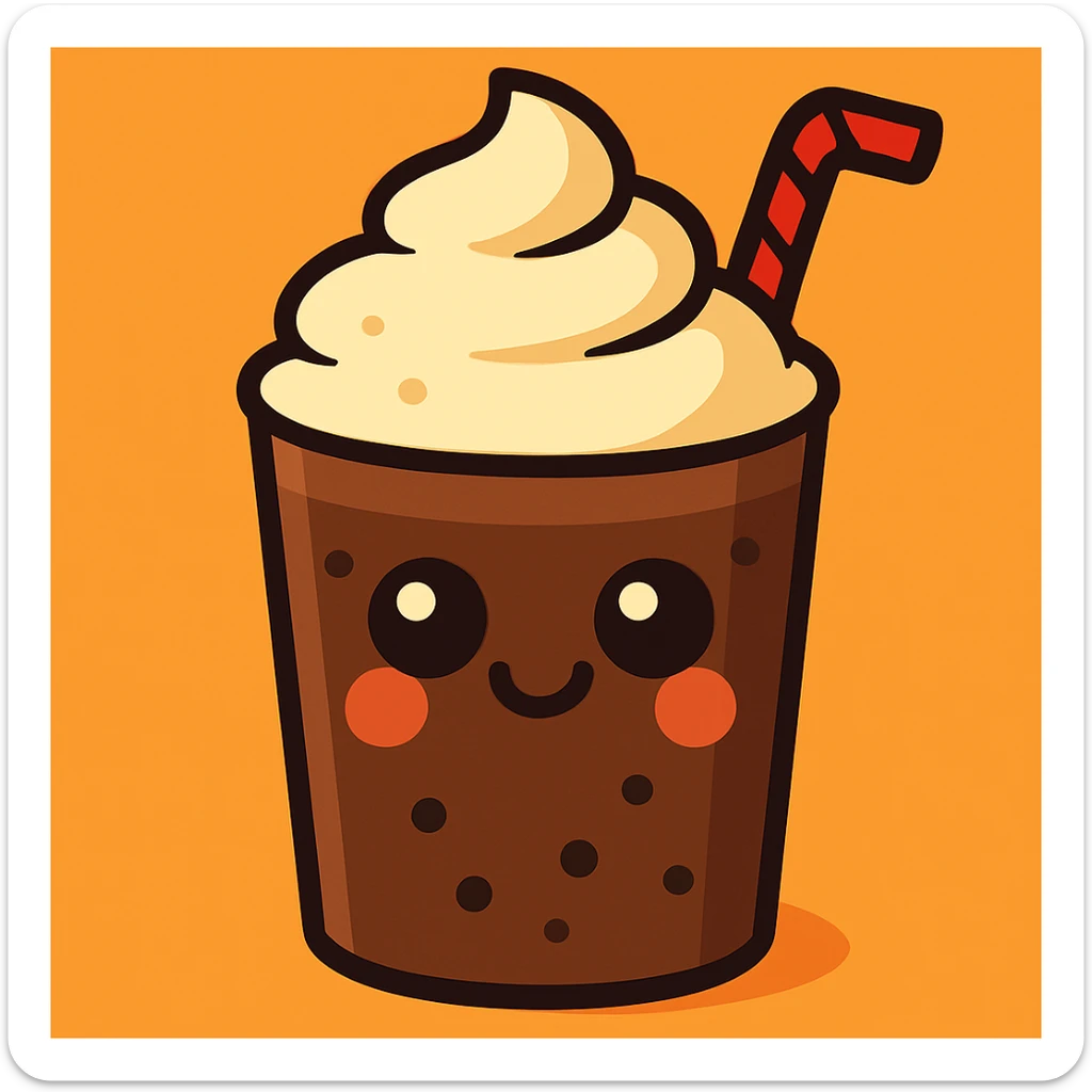 Add whipped cream on top of the chocolate milkshake, keep the vibrant cartoon style. sticker