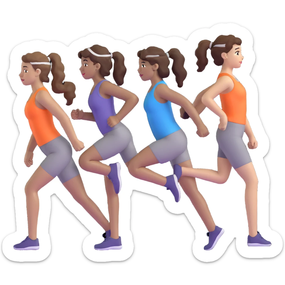 three women friends exercising together, one black woman with curly brown hair, one pale white woman with curly brown hair, and one white woman with straight brown hair in a ponytail positioned on the right sticker