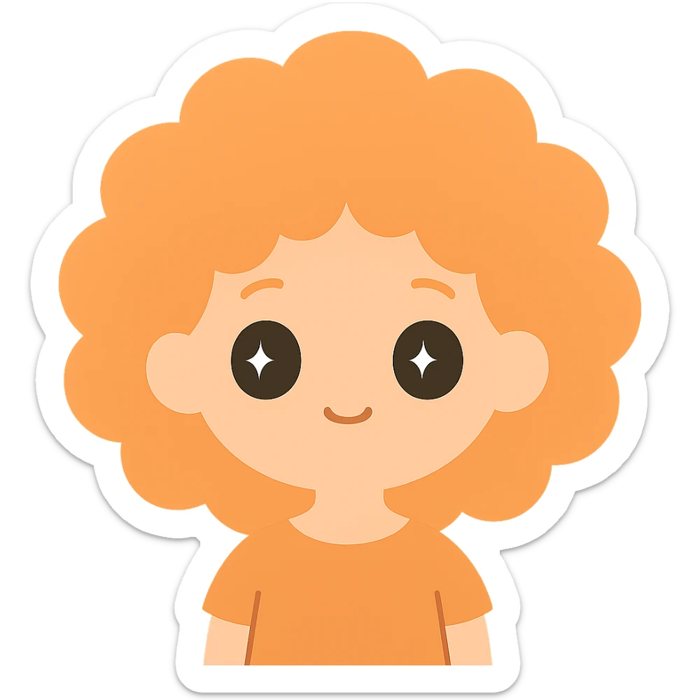 illustration of a girl with curly afro hair in orange color, character illustration style sticker