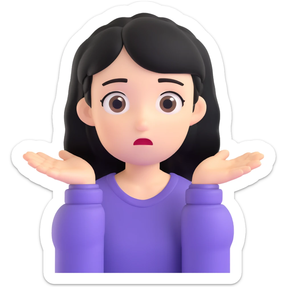 confused black-haired girl with 'I don't know what I want to do' face sticker
