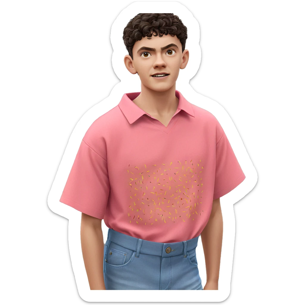 boy in pink shirt outdoors sticker