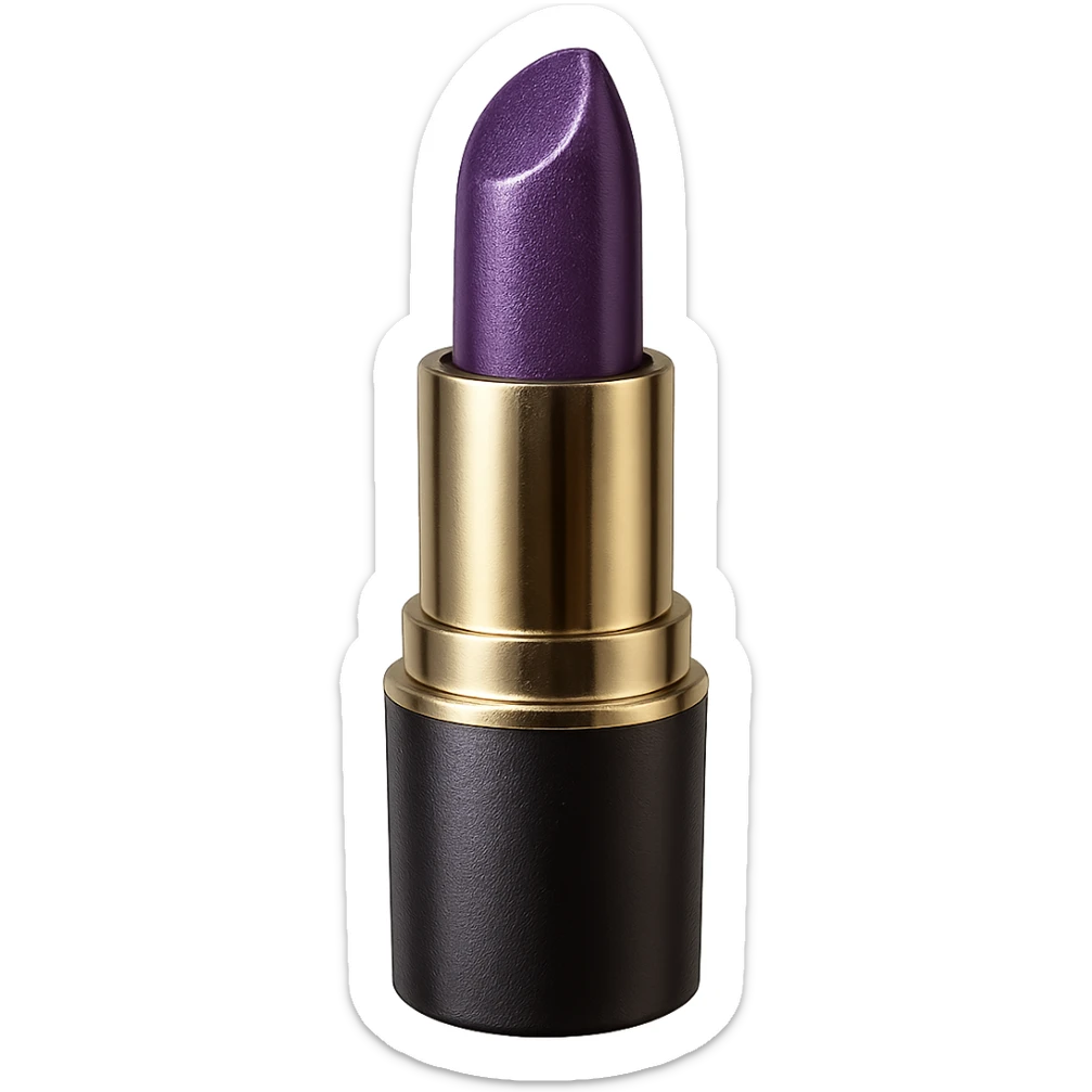 Create a realistic lipstick emoji with a glossy finish and purple lipstick. The image should have no background and be in a photorealistic style. sticker