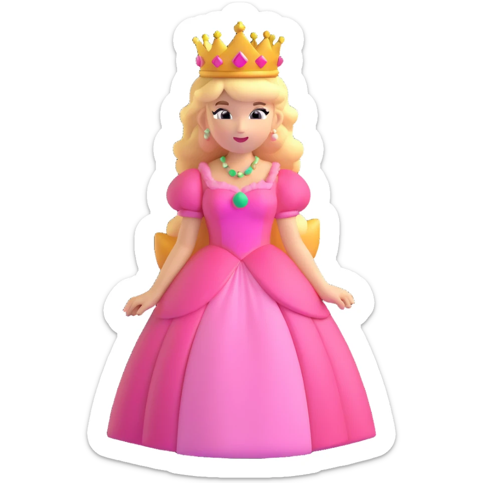 Princess Peach from Mario games with blonde hair, pink dress, crown sticker