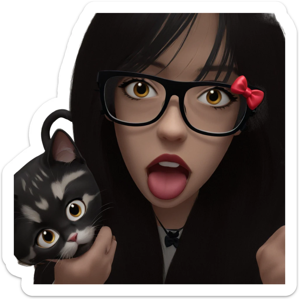 girl with cat and bow sticker