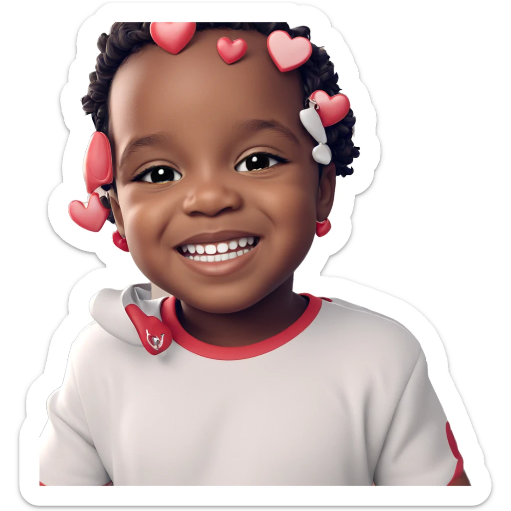 smiling boy with heart ornament sticker