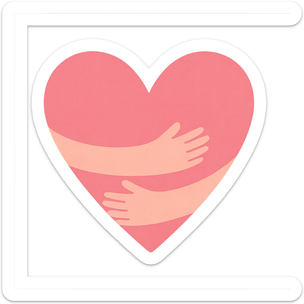 a gentle pink heart embraced by two comforting arms, symbolizing love, care, and warmth sticker