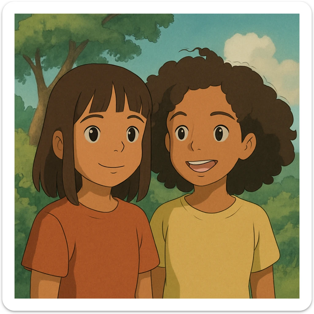Una chica morenita con cabello lacio y fleco y otra chica a su lado morenita con el cabello chino sticker
