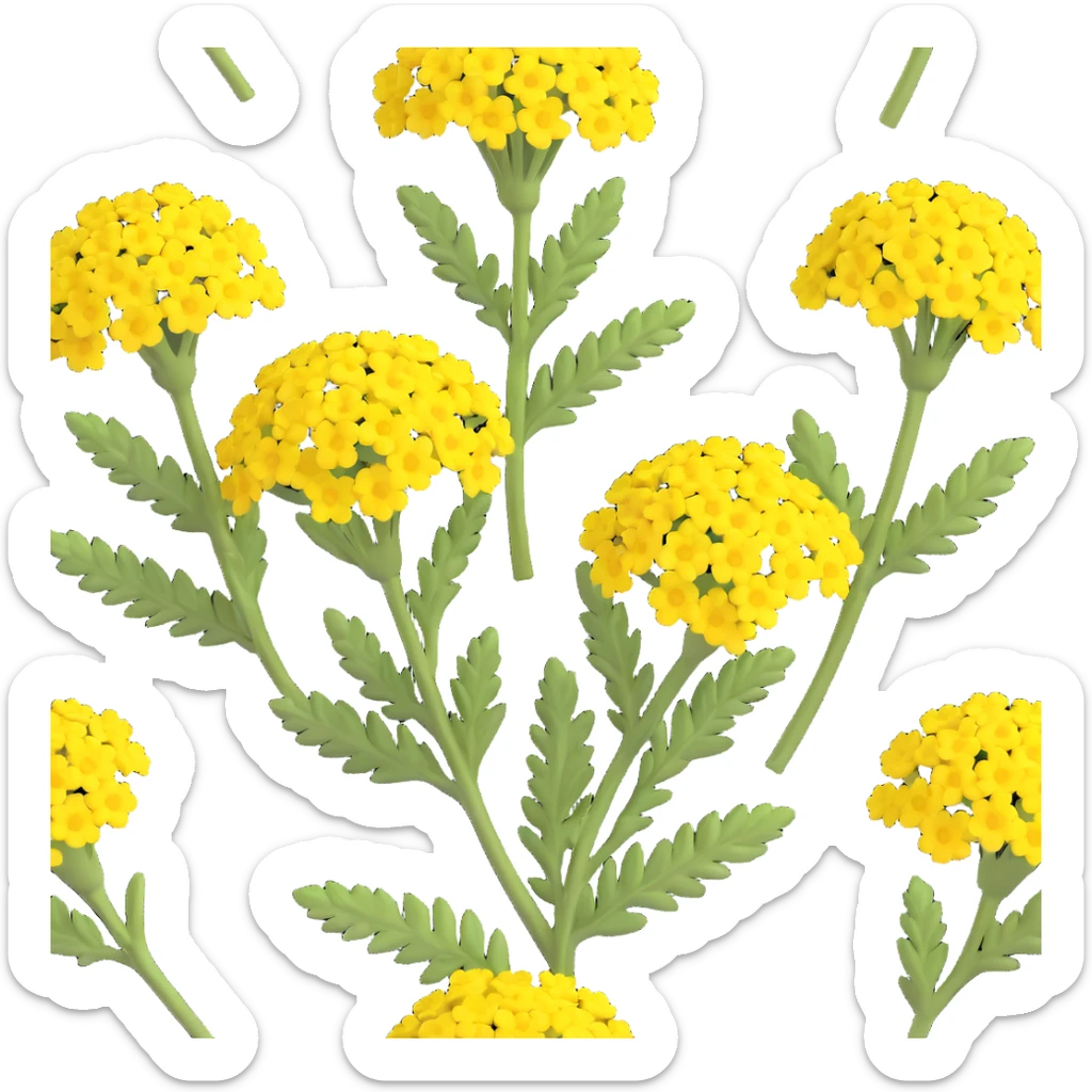 3D iOS emoji style, cartoonish and dimensional yellow yarrow flower, no anthropomorphic features, natural volume and color sticker