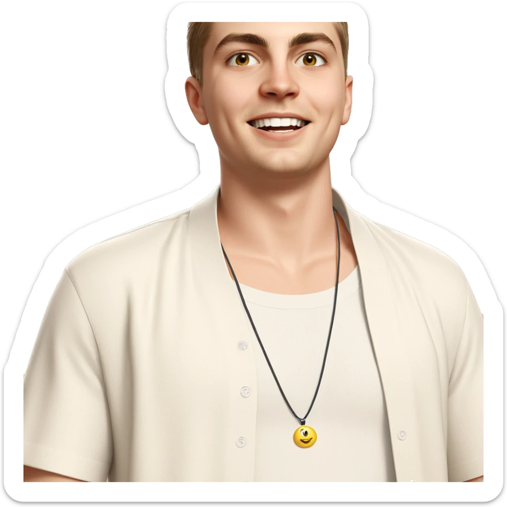 smiling boy in open shirt sticker