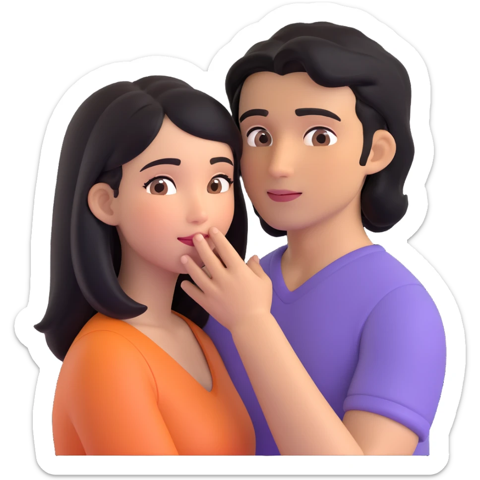 An emoji of a happy couple, the woman has long black hair and a light brown skin tone, while the man has short black hair and a white skin tone. They are in a romantic pose, expressing love and joy with warm facial expressions and affectionate gestures. sticker