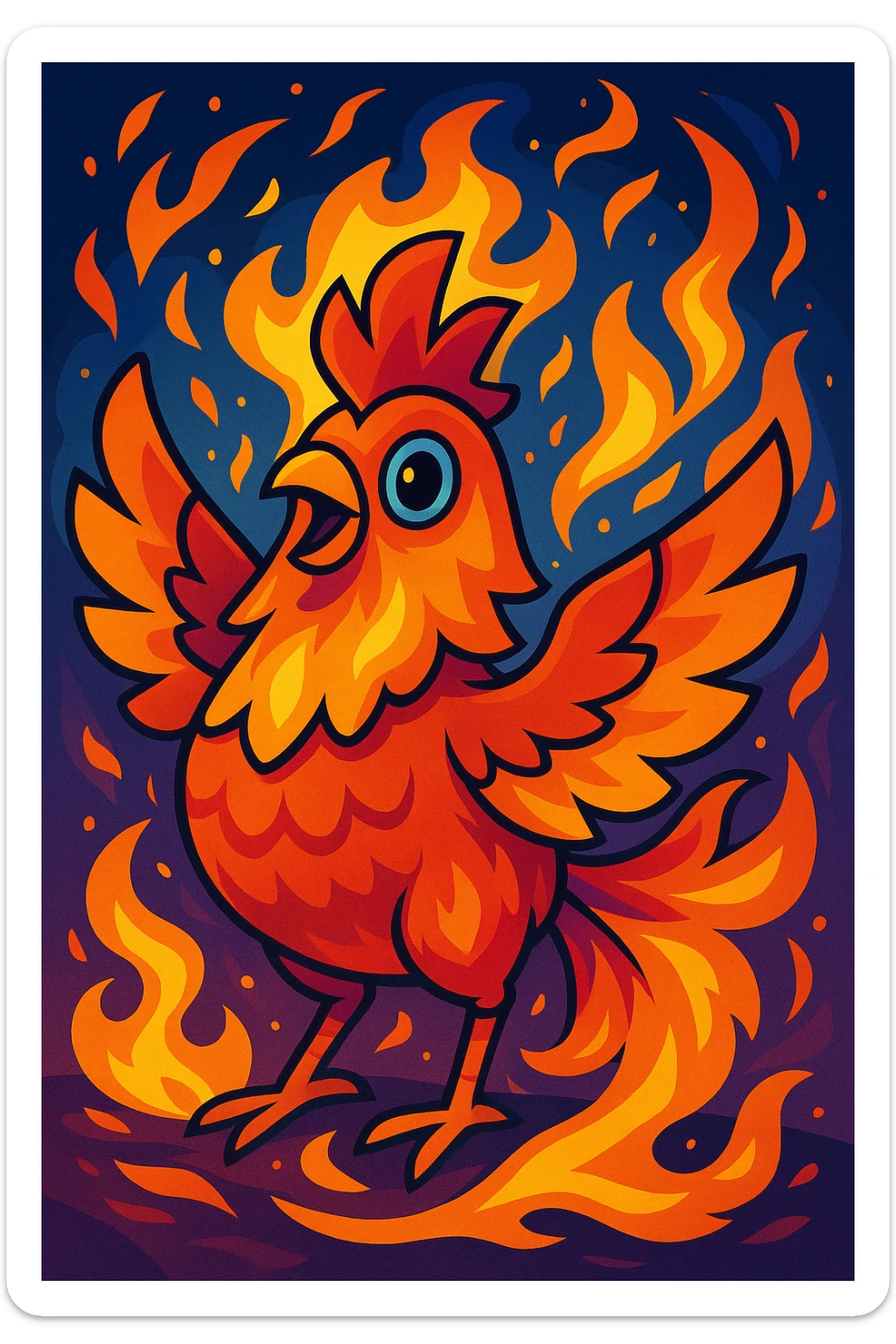 magical fire chicken, vibrant fantasy style, colorful, dynamic, fantasy art sticker