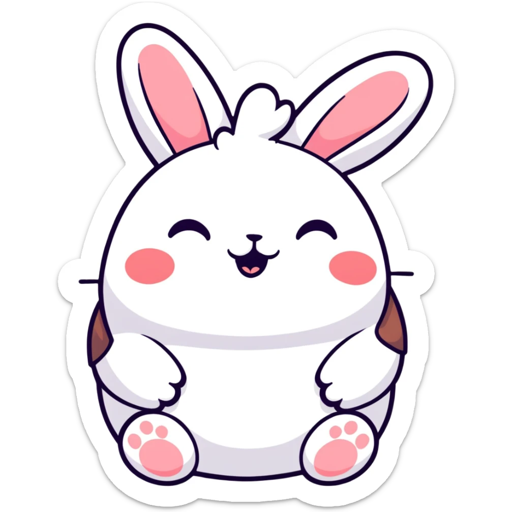 plush toy chubby bunny laughing with closed eyes and little tears, kawaii Japanese sticker style sticker