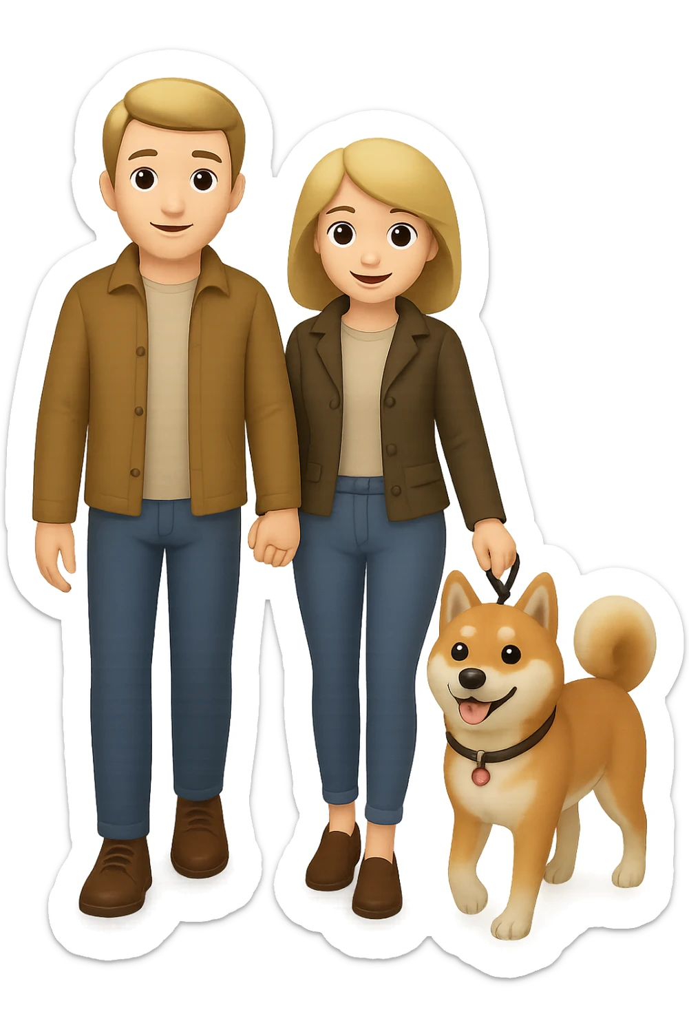 Make the couple have brown hair in emoji style with no background. sticker