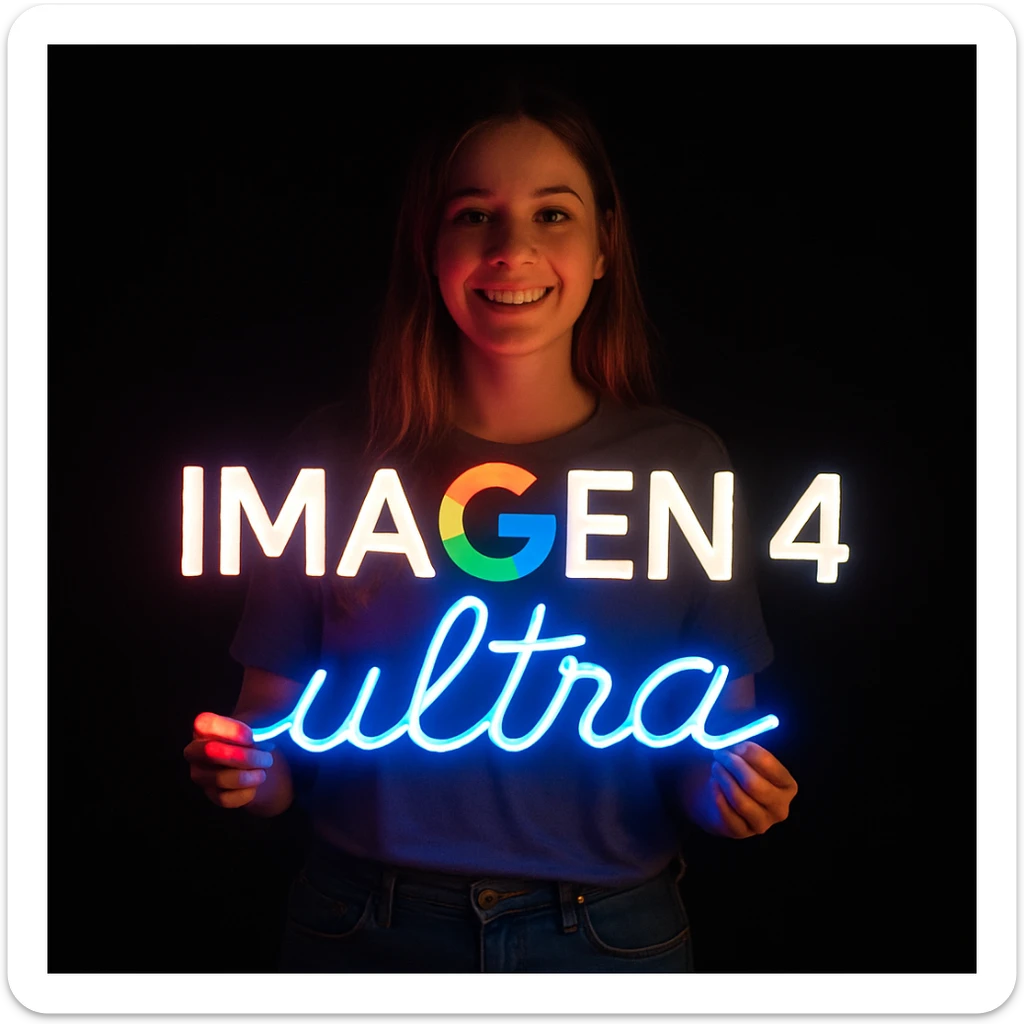 make a girl holding this sign, but sign in made of neon, also add ultra below the sign sticker