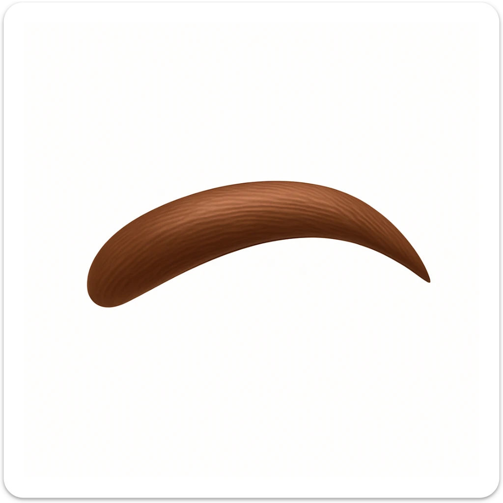 A 3D emoji in iOS emoji aesthetic style of a single human eyebrow, smooth curved shape with natural texture and color, minimal realistic design, glossy Apple-style rendering, clean white background. sticker