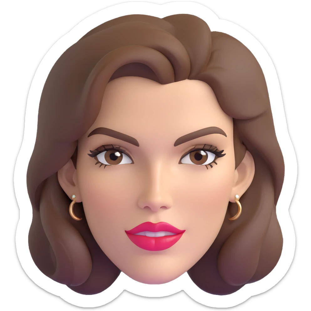 Cindy Crawford legendary supermodel with beauty mark above her lip, brown hair sticker