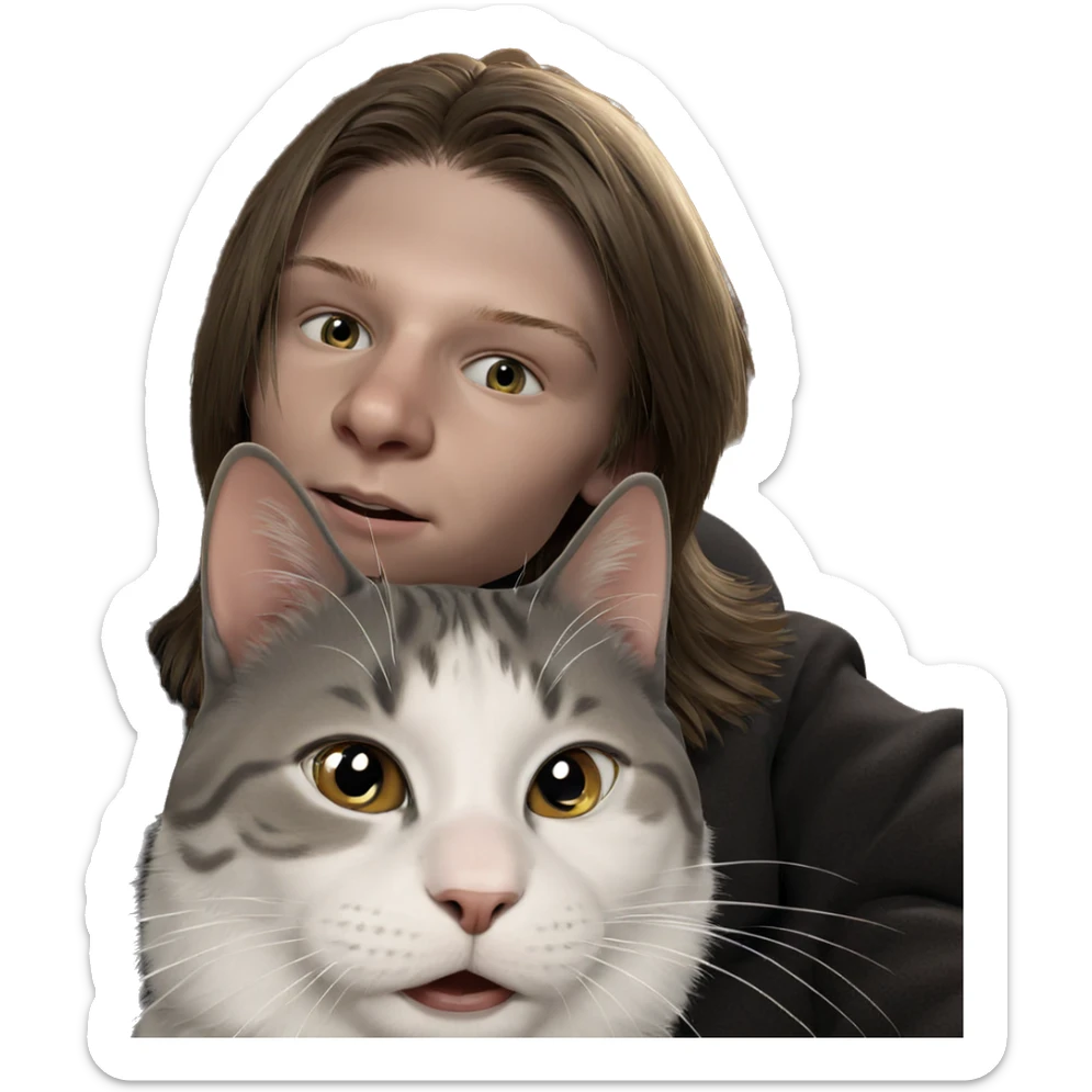 boy with cat indoors sticker