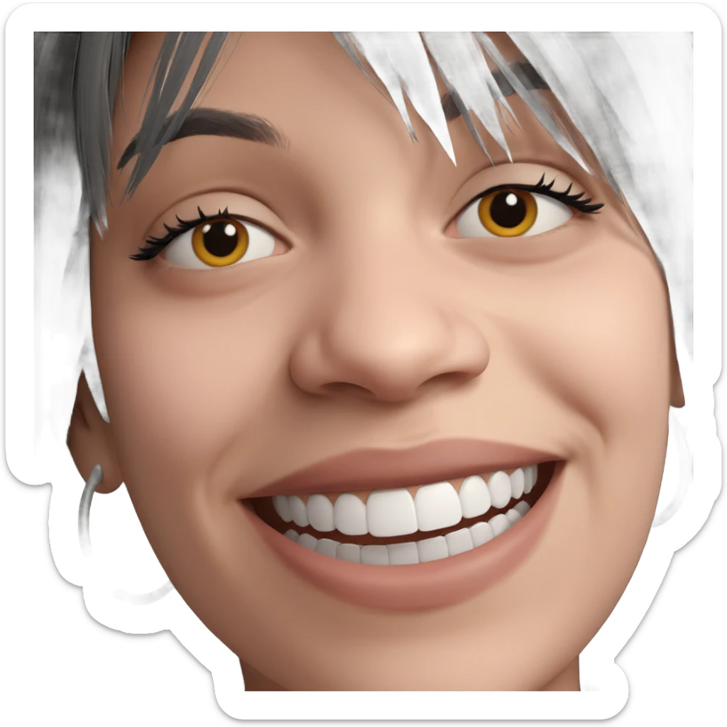 smiling girl with grey hair sticker