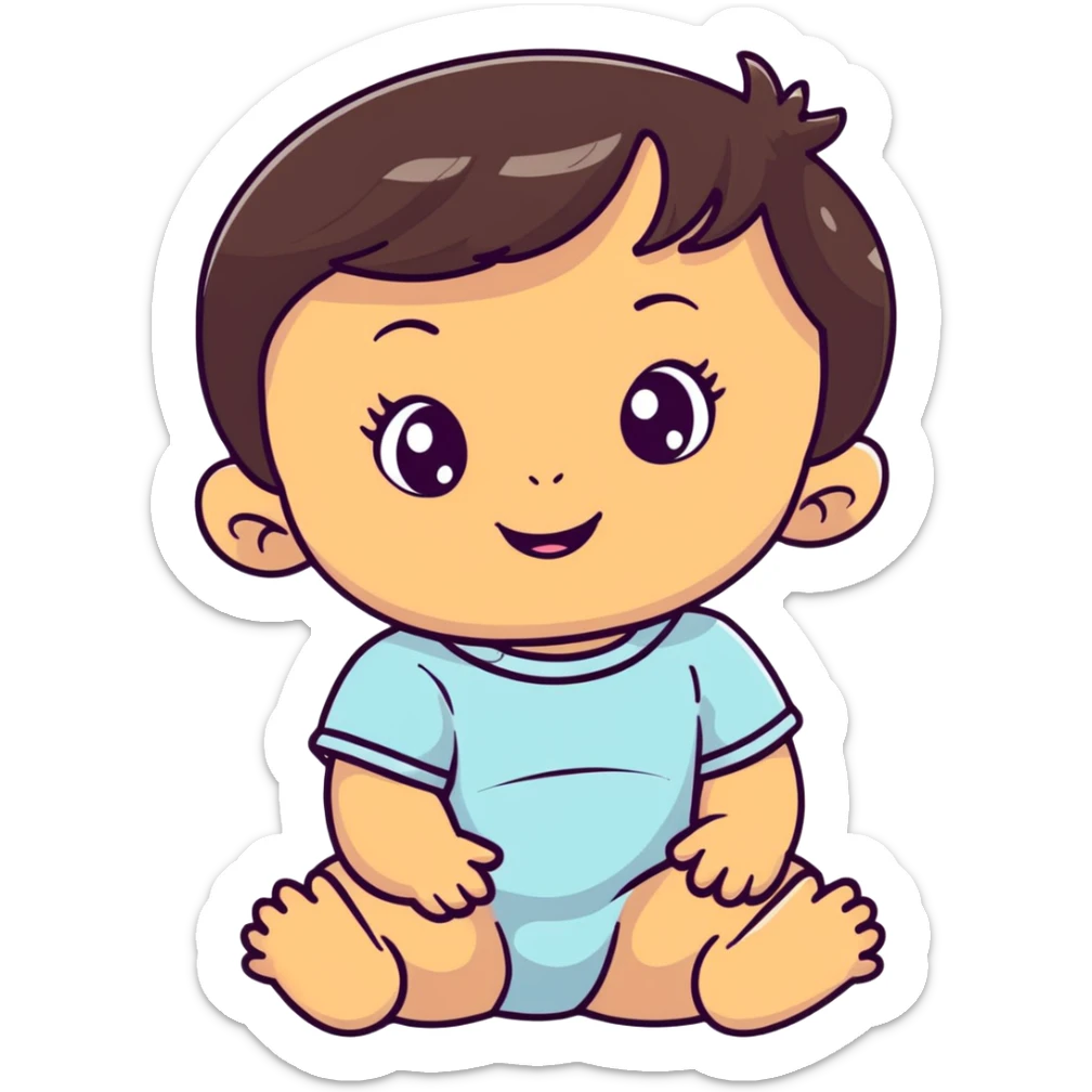 smiling baby girl with big eyes, medium skin tone, and dark hair sticker