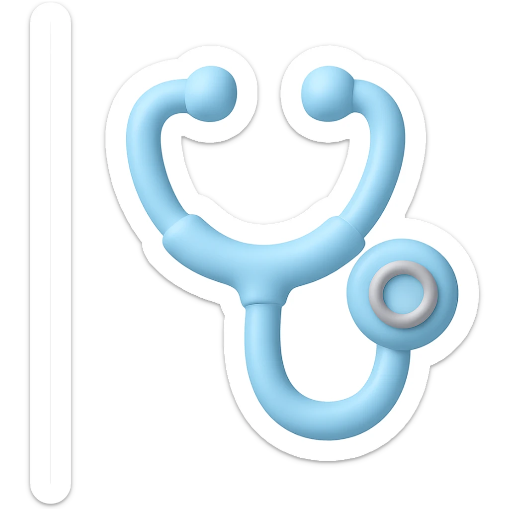 Light blue stethoscope with silver accents in vinyl figure 3D emoji style, chestpiece facing forward, no background. sticker
