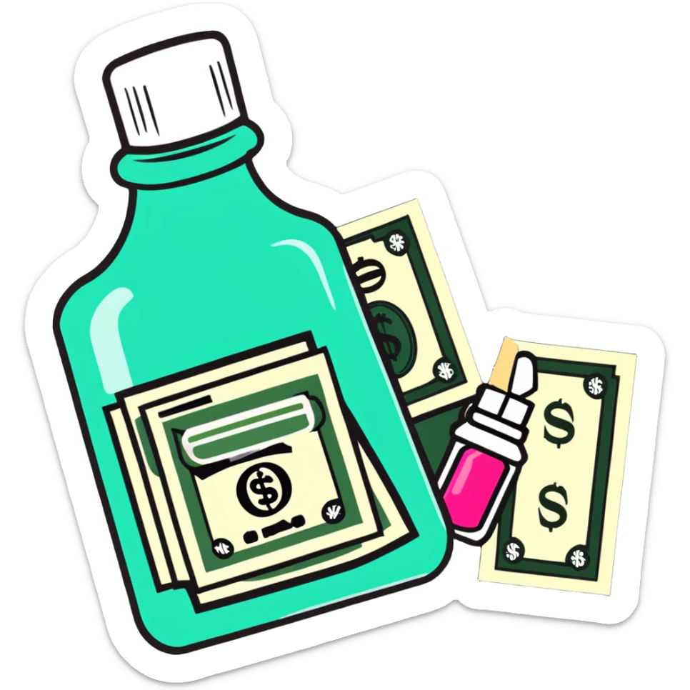 price tag with a few dollar bills and a bottle of nail polish sticker