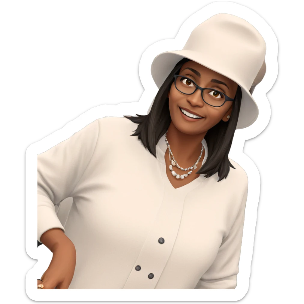 smiling girl in white hat sticker