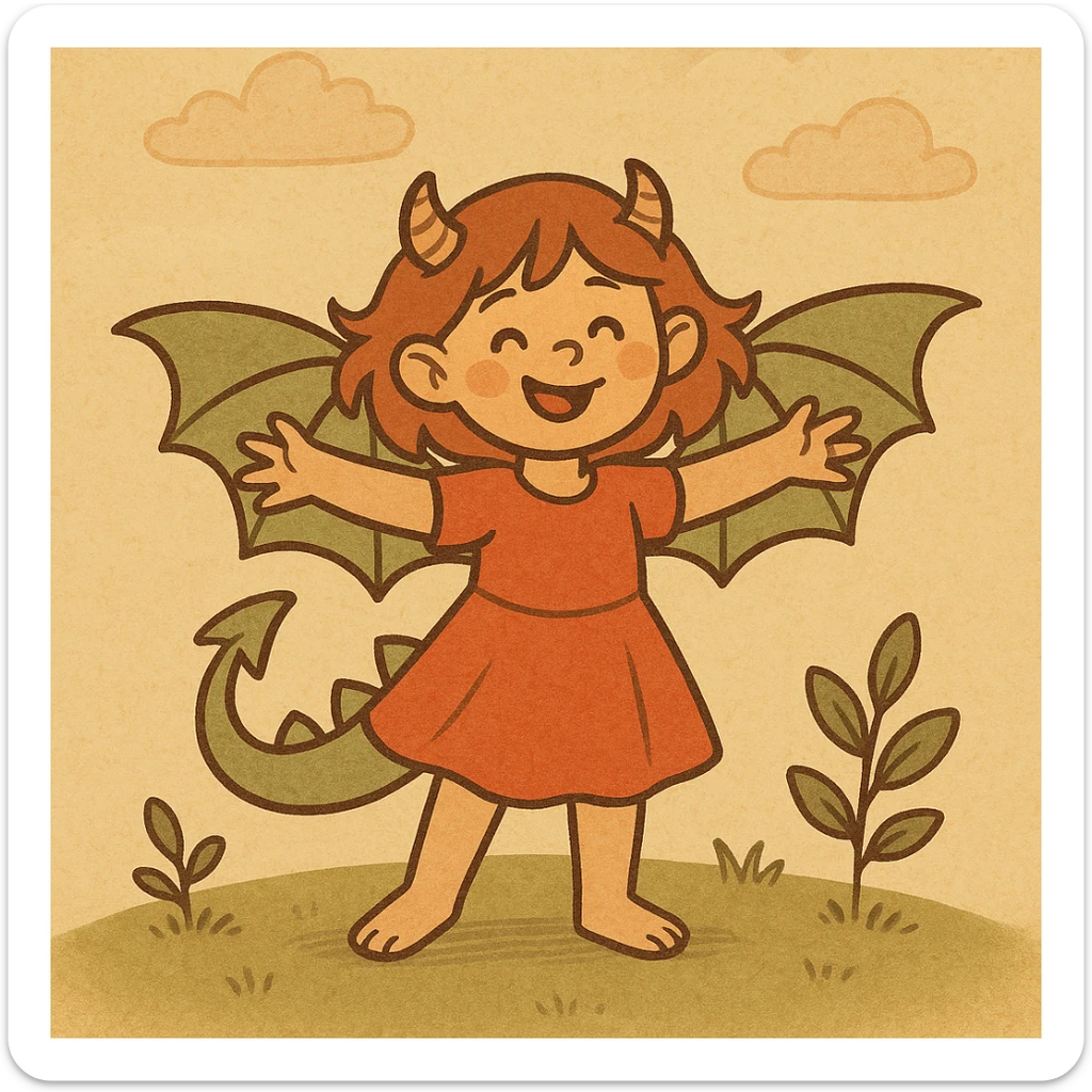 dragon girl, western cartoon style, playful expression, wings spread sticker