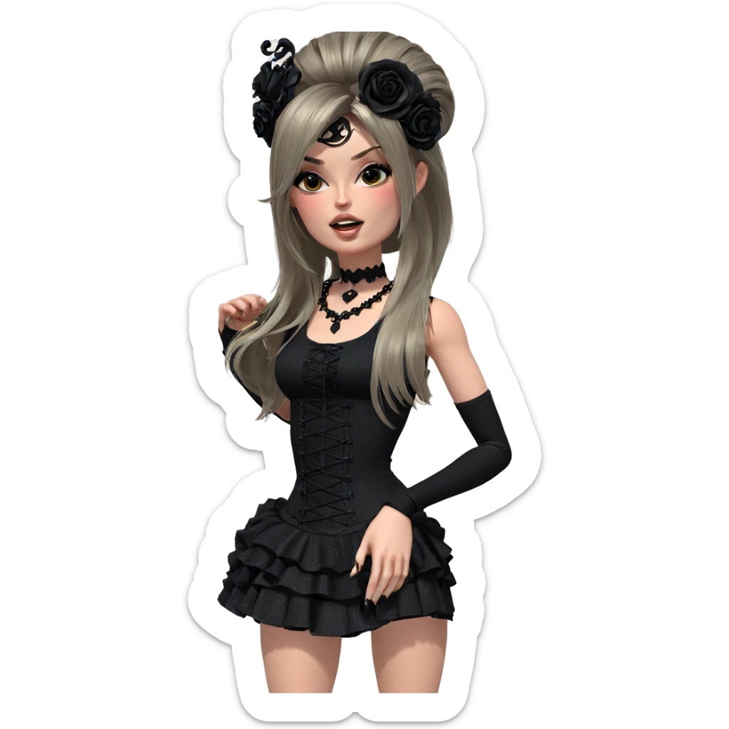 gothic girl in black dress sticker