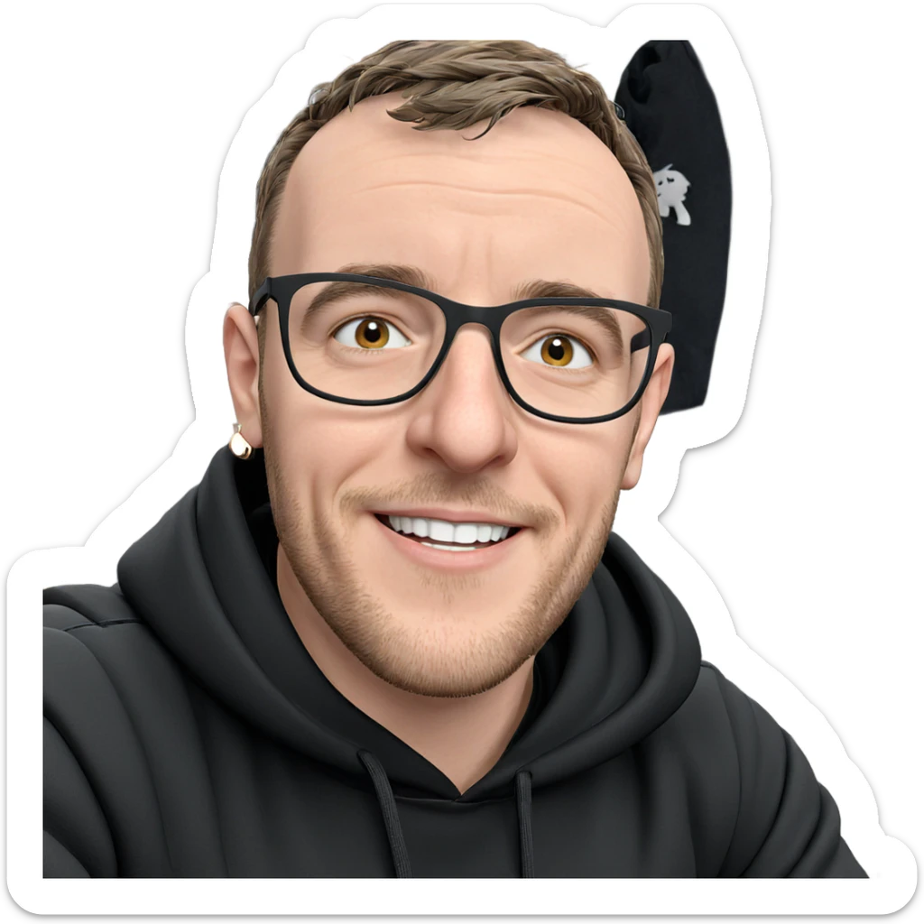 smiling boy in black hoodie sticker