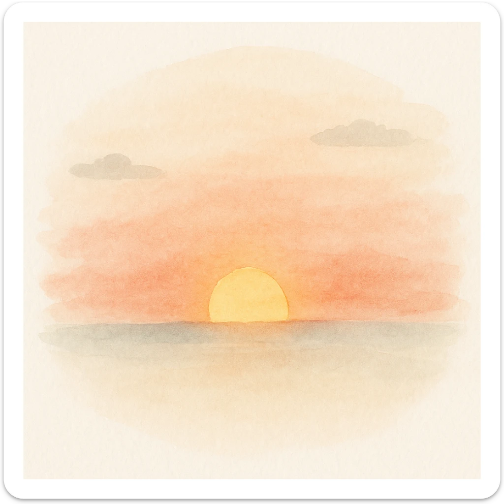 aesthetic morning sunrise, vibrant warm colors, sun peeking over horizon, minimal clouds sticker