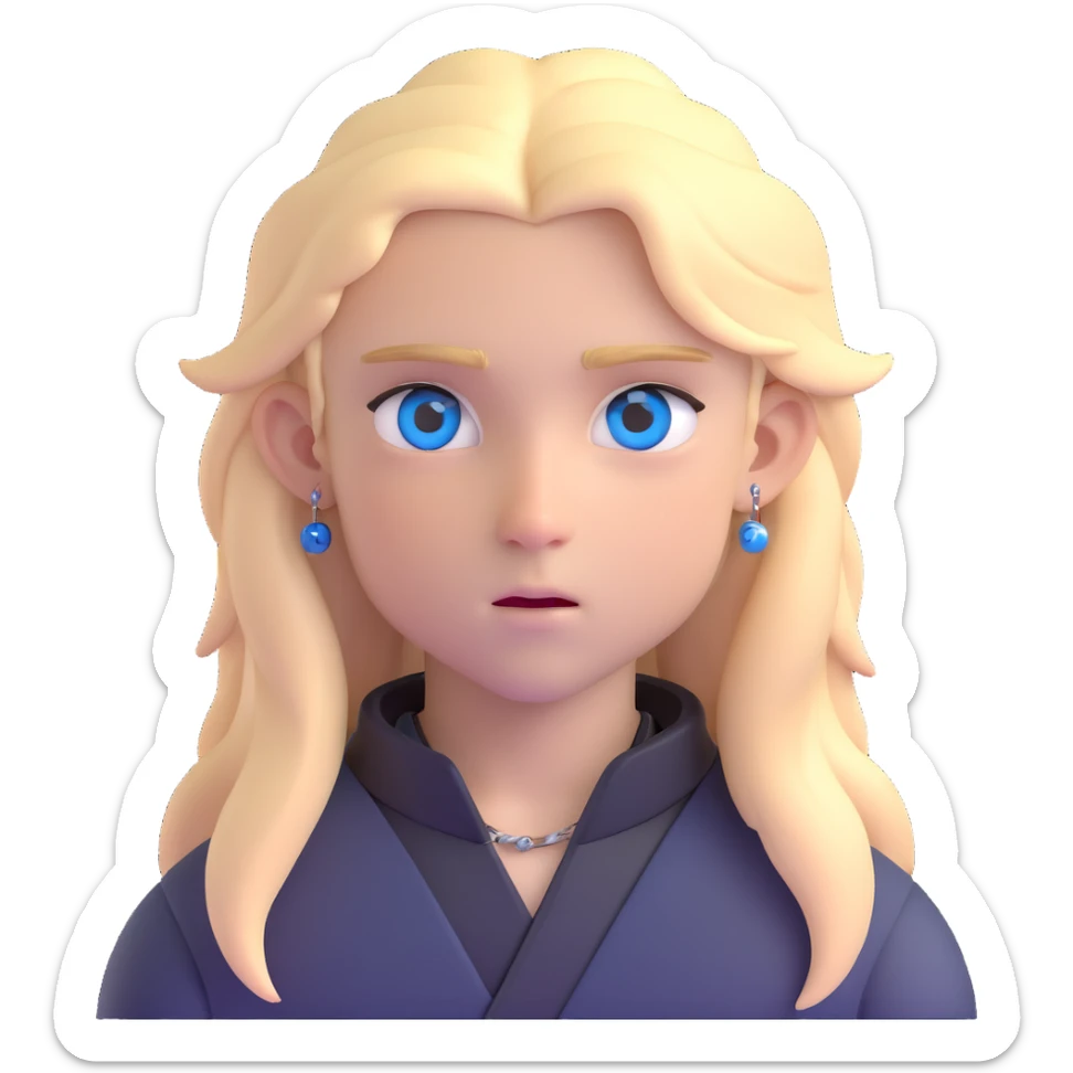 boy with long light blonde hair, dark blue eyes, several facial piercings, dressed in all black sticker