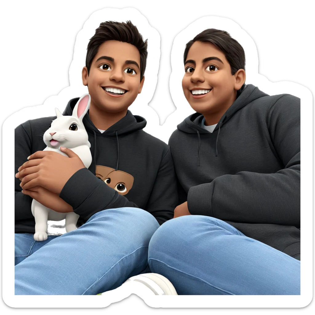 boys smiling with rabbit outdoors sticker