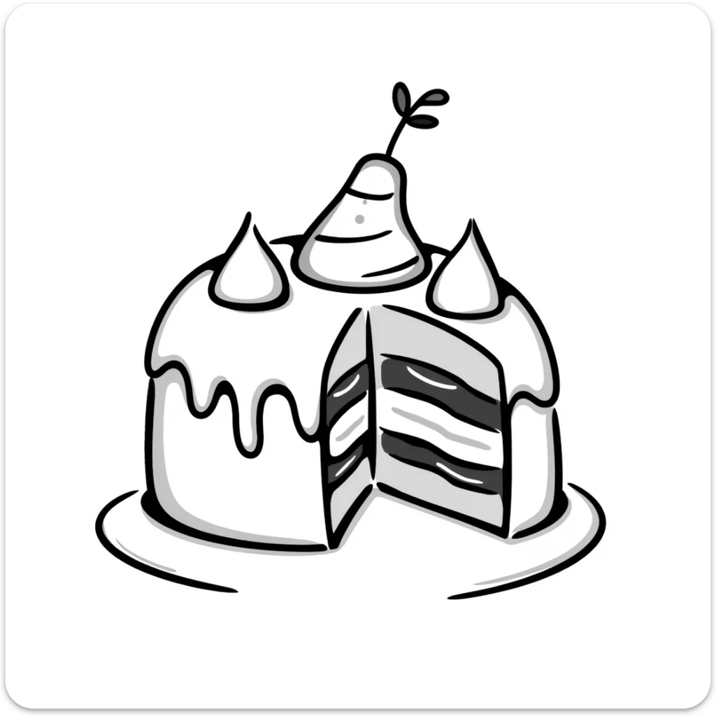 hand-drawn sketch of a cake with a bite taken out of it sticker