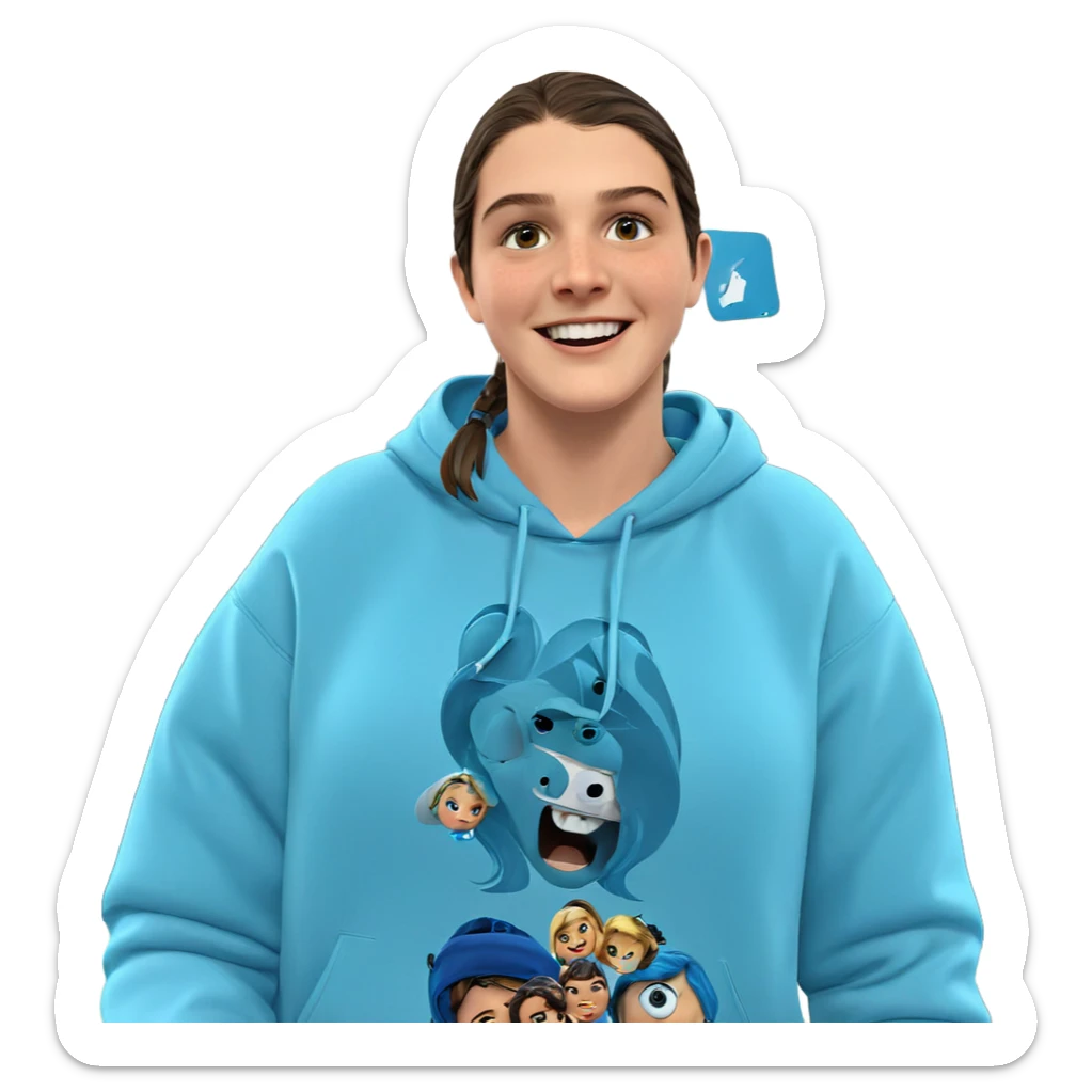 smiling girl in blue hoodie sticker