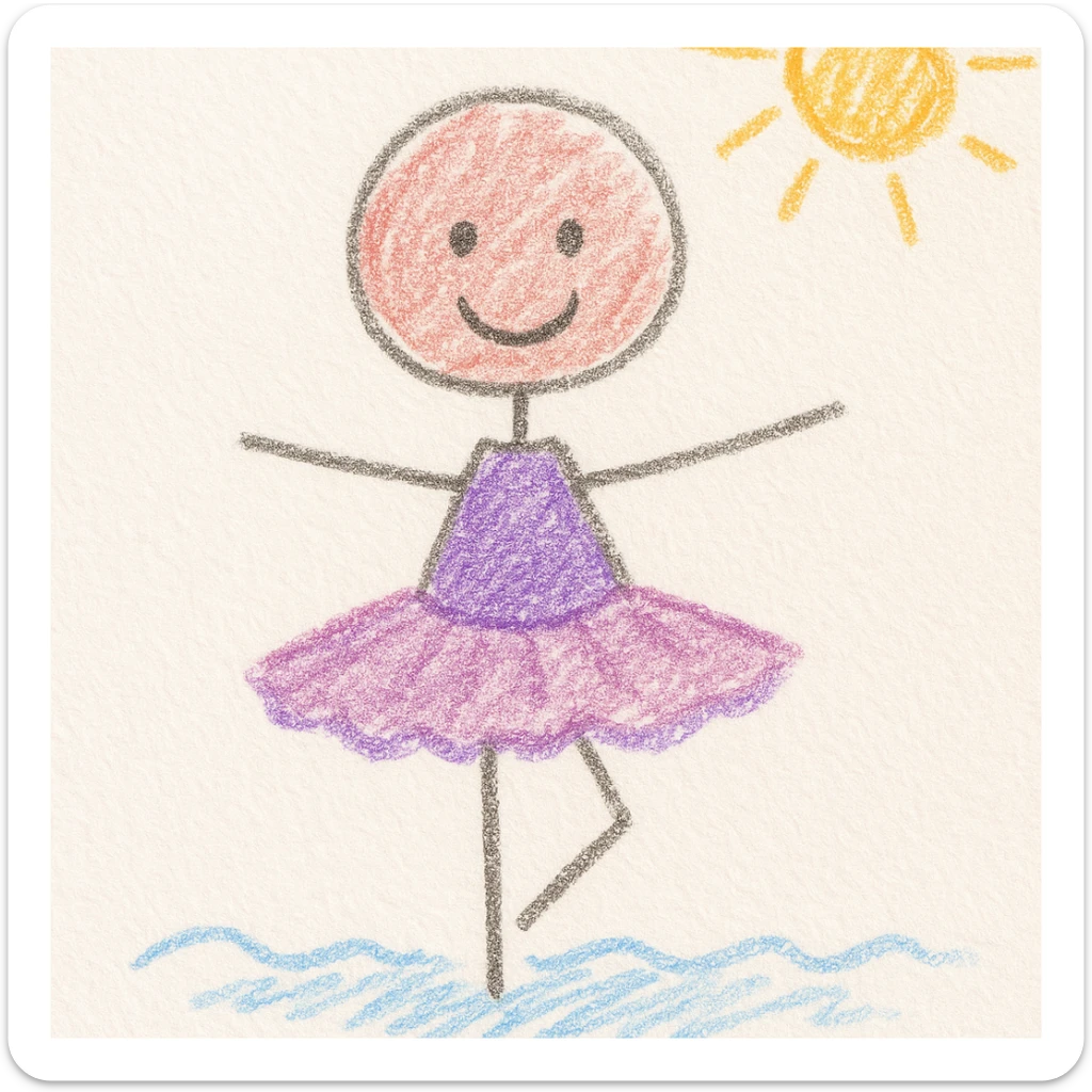 childlike drawing of a ballerina costume with soft colors sticker