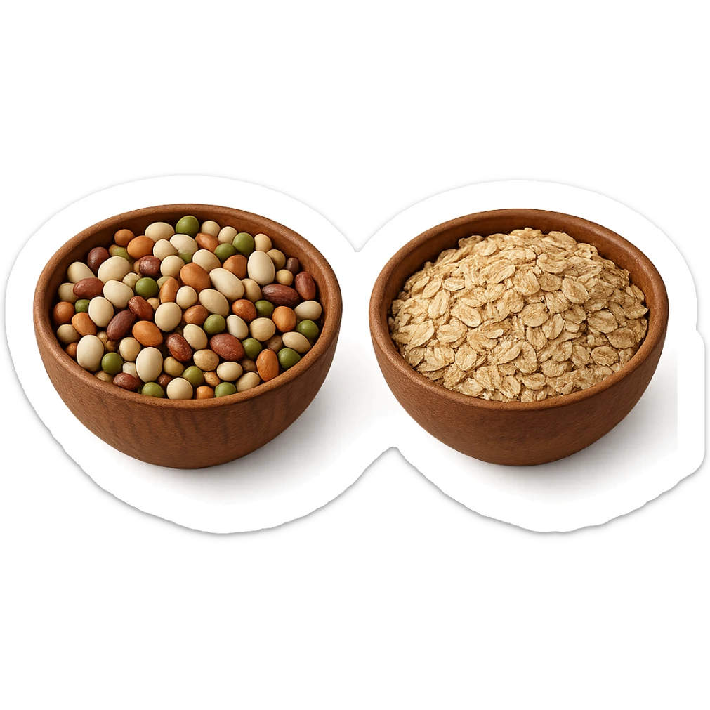 BOWL DI LEGUMI INSIEME A BOWL DI FIOCCHI DI AVENA POGGIATE,  iperrealistico 4k sticker