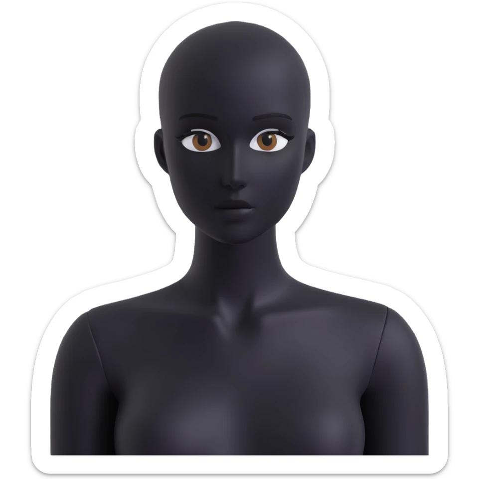 Matte black mannequin in the style of a default avatar. Monochrome with no lines. Minimalistic flat vector icon, iOS style, thin black contour on white. Completely black eyes are not just pupils sticker