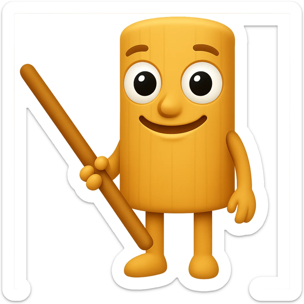 Create an emoji of a wooden character with big eyes and a stick, keeping the playful and quirky look. The style should be suitable for an emoji. Remove the background entirely. sticker