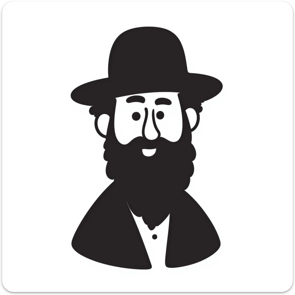 hand-drawn doodle of a Jewish Haredi man with black hat, beard, and payot, simple lines sticker
