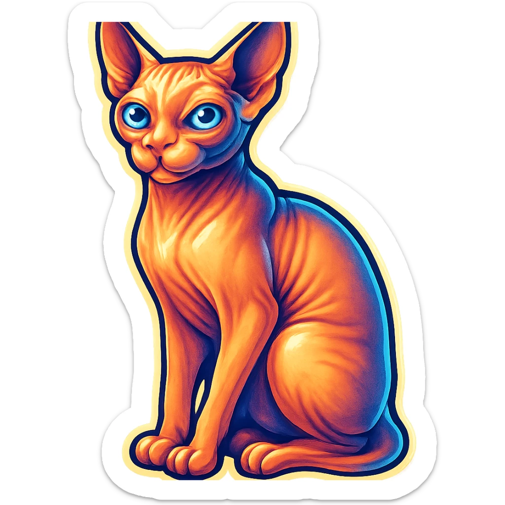 Canadian Sphynx cat with coloring as in the photo, sticker style, with a white background sticker